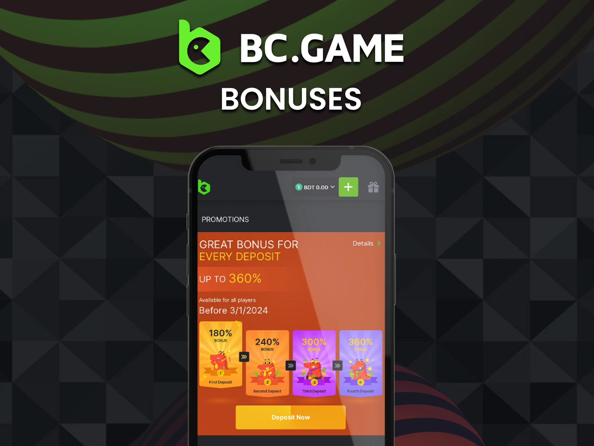 Get a welcome bonus of up to 2,115,000 Taka on the BC Game app.