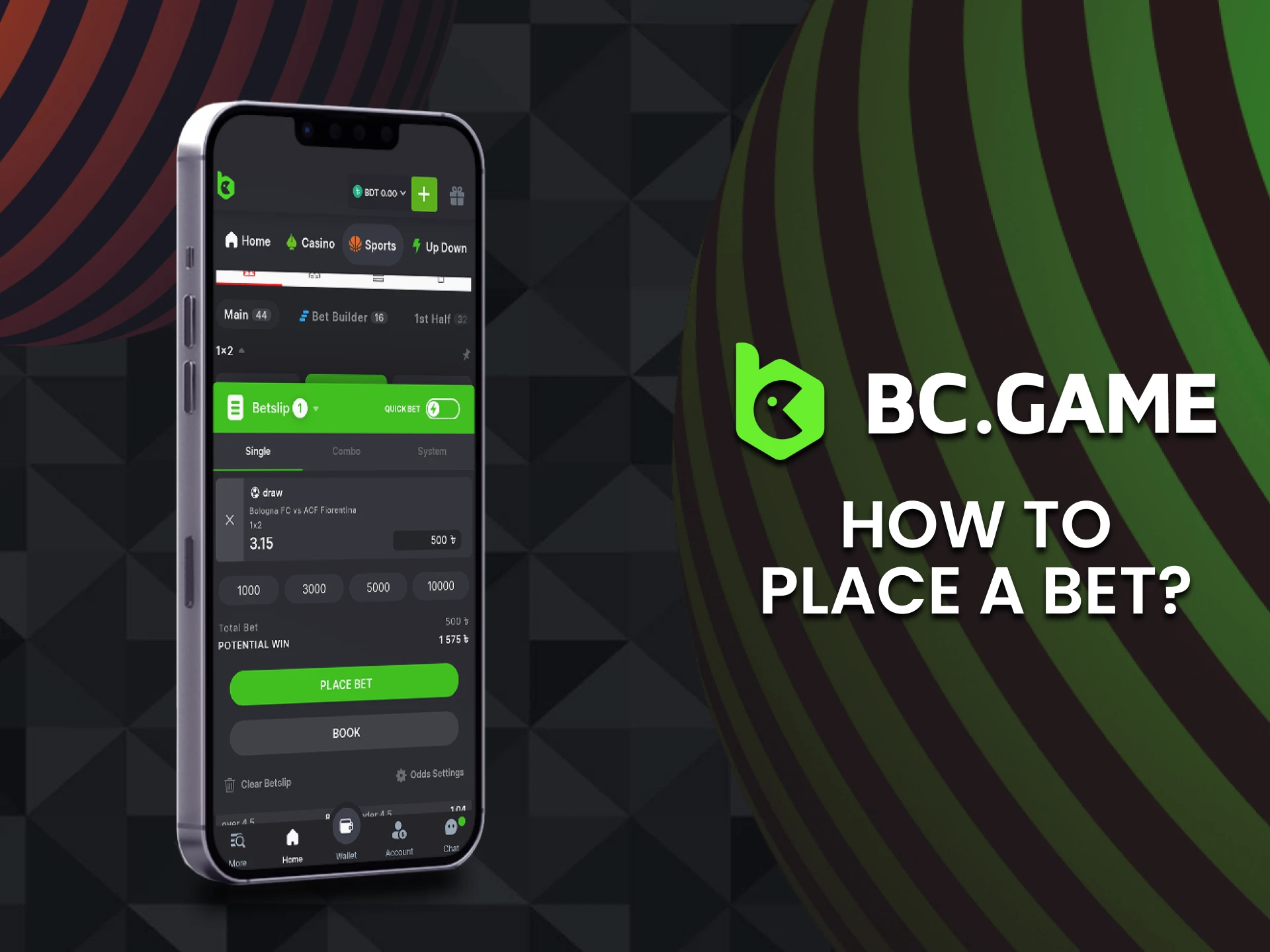 Place bets in 4 easy steps on the BC Game mobile app.