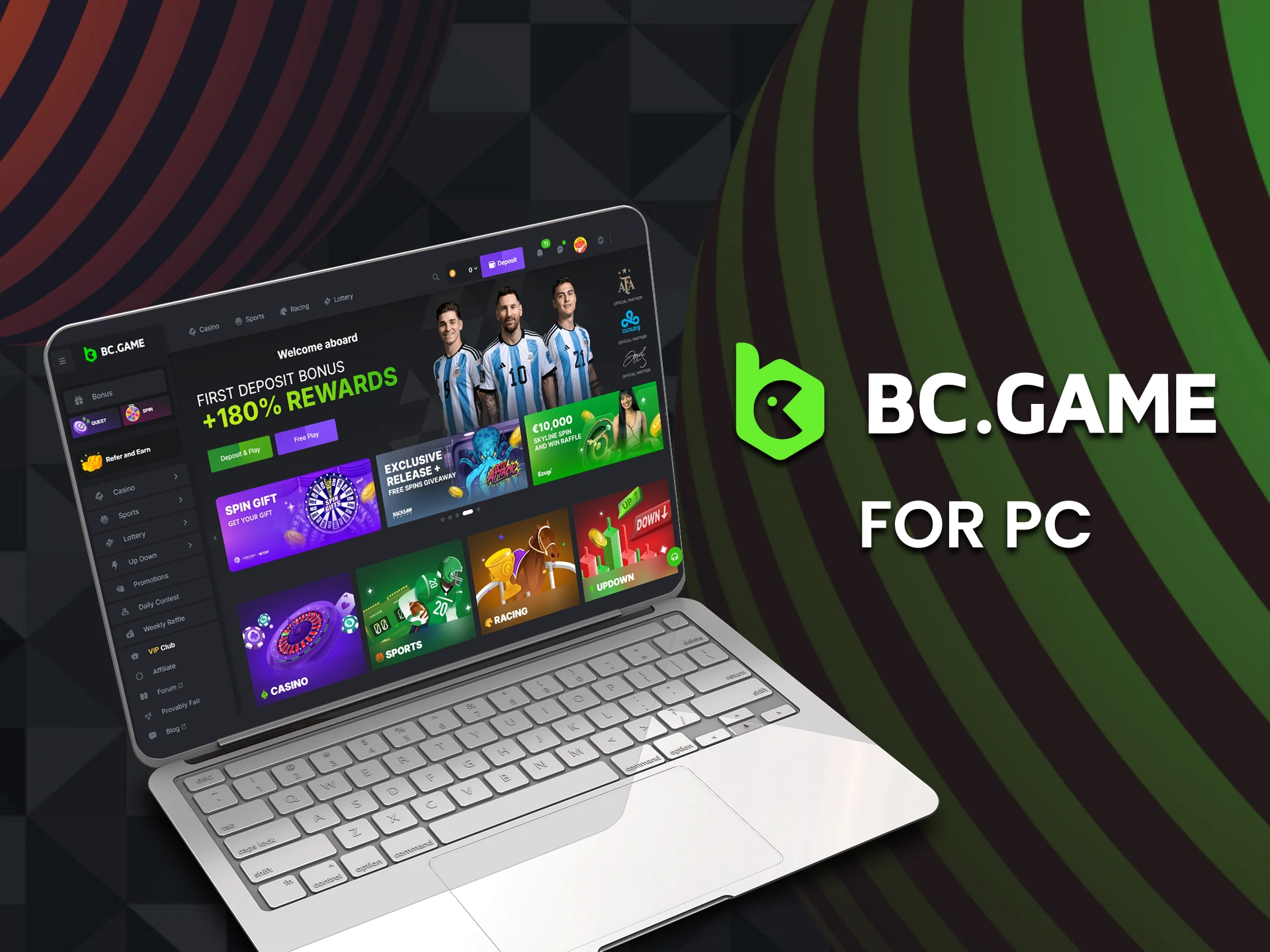 You can use the BC Game app on your PC via the mobile website.