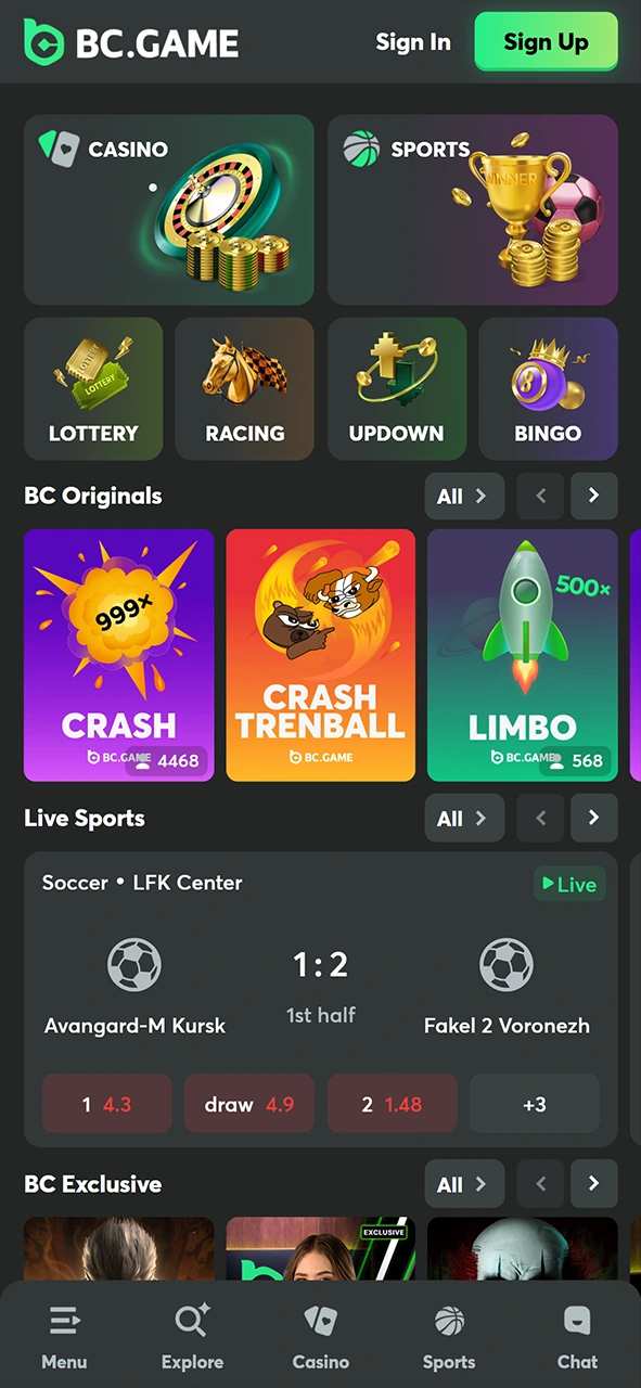 Go to the official website using your phone's browser to download BC Game iOS app.