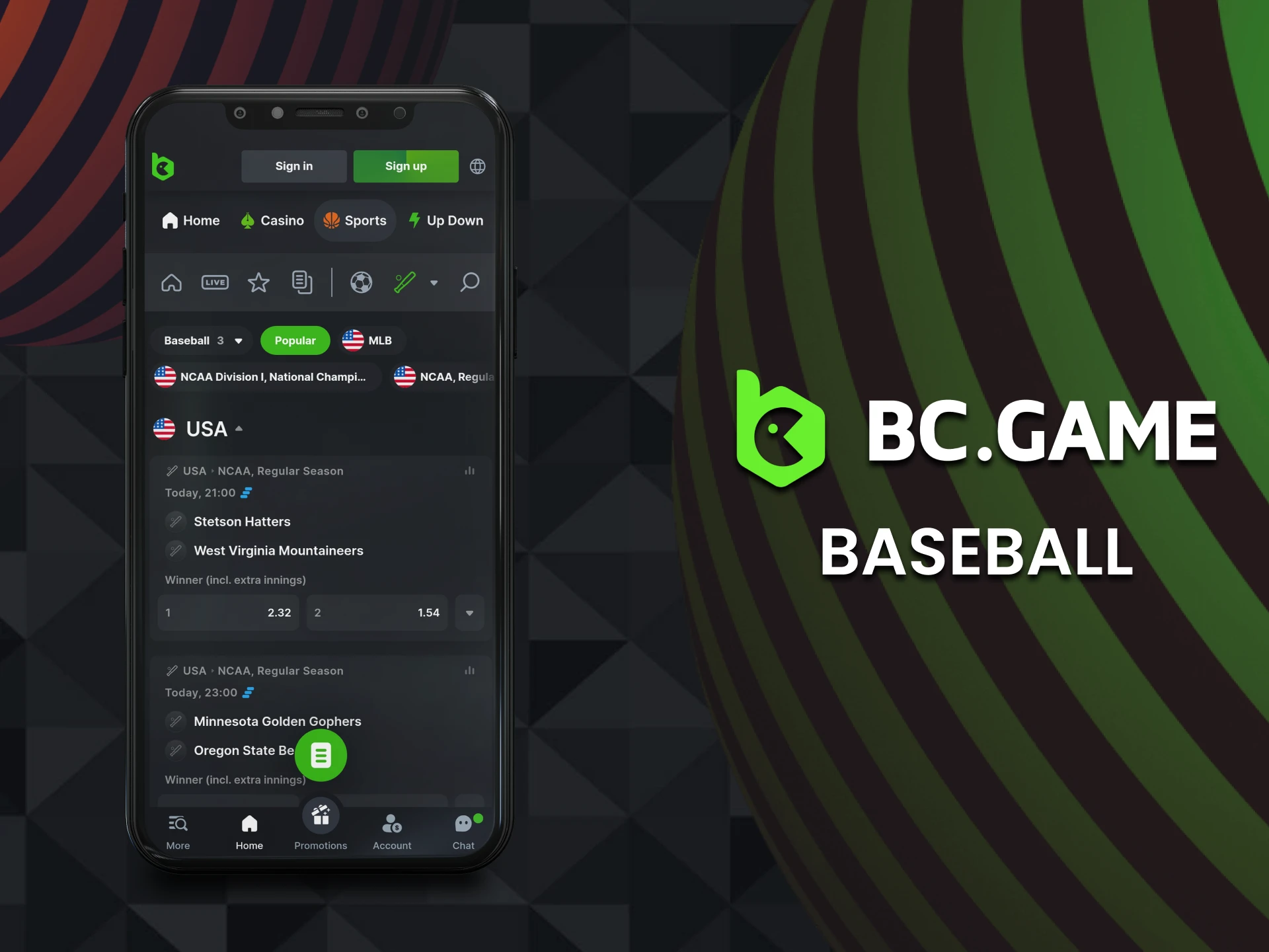 Bet on baseball using the BC Game app.