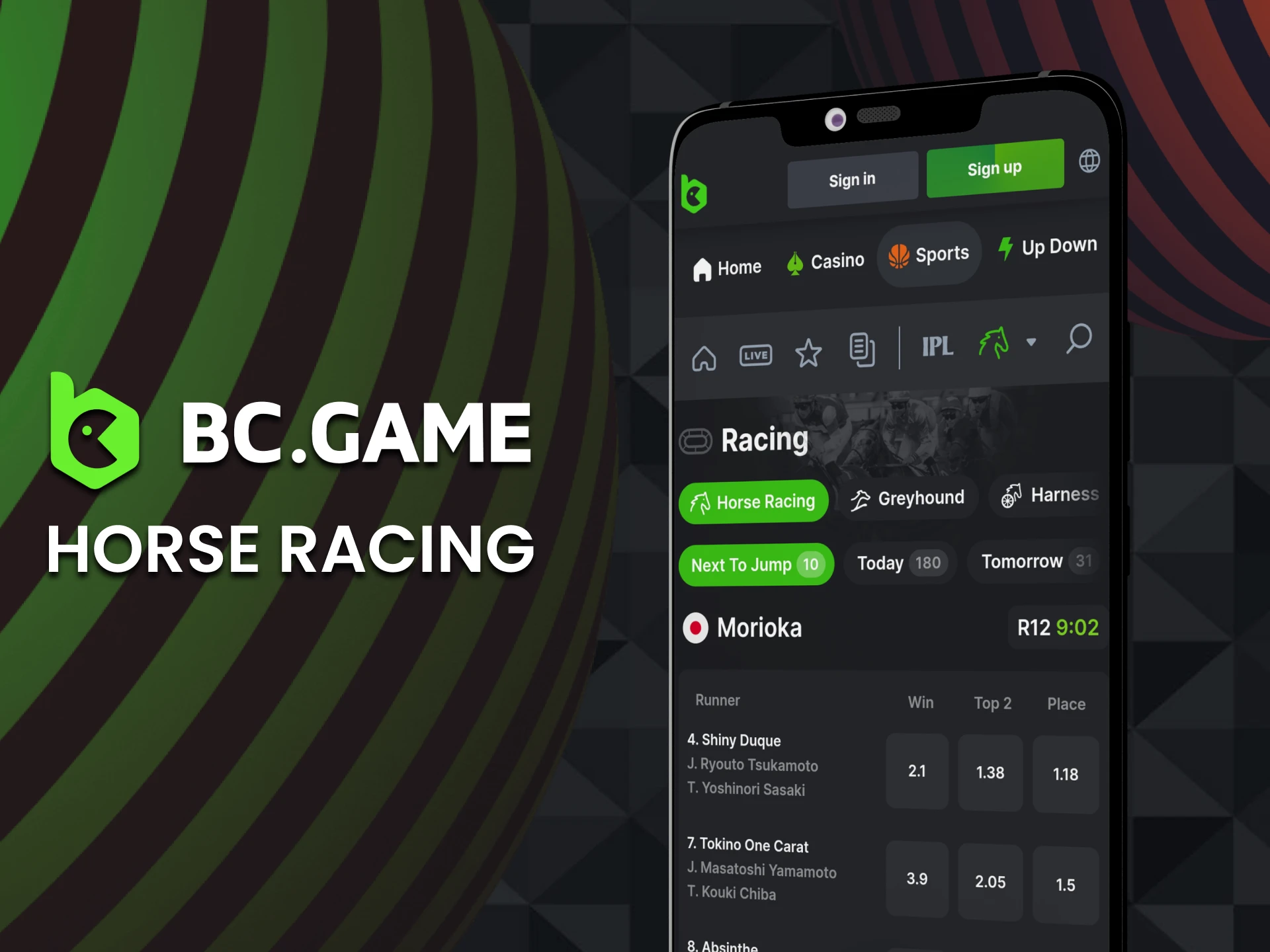 You can bet on horse racing using the BC Game app.