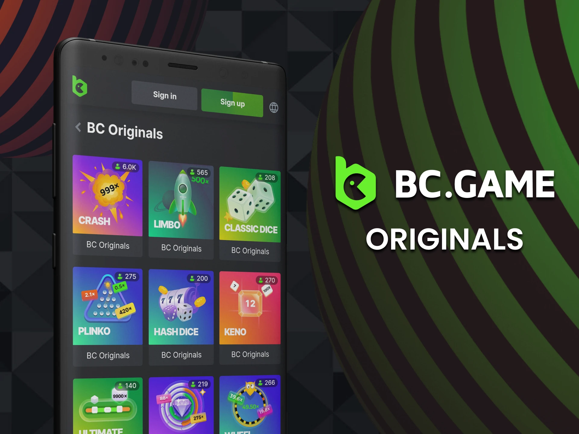 Play originals games in the BC Game app.