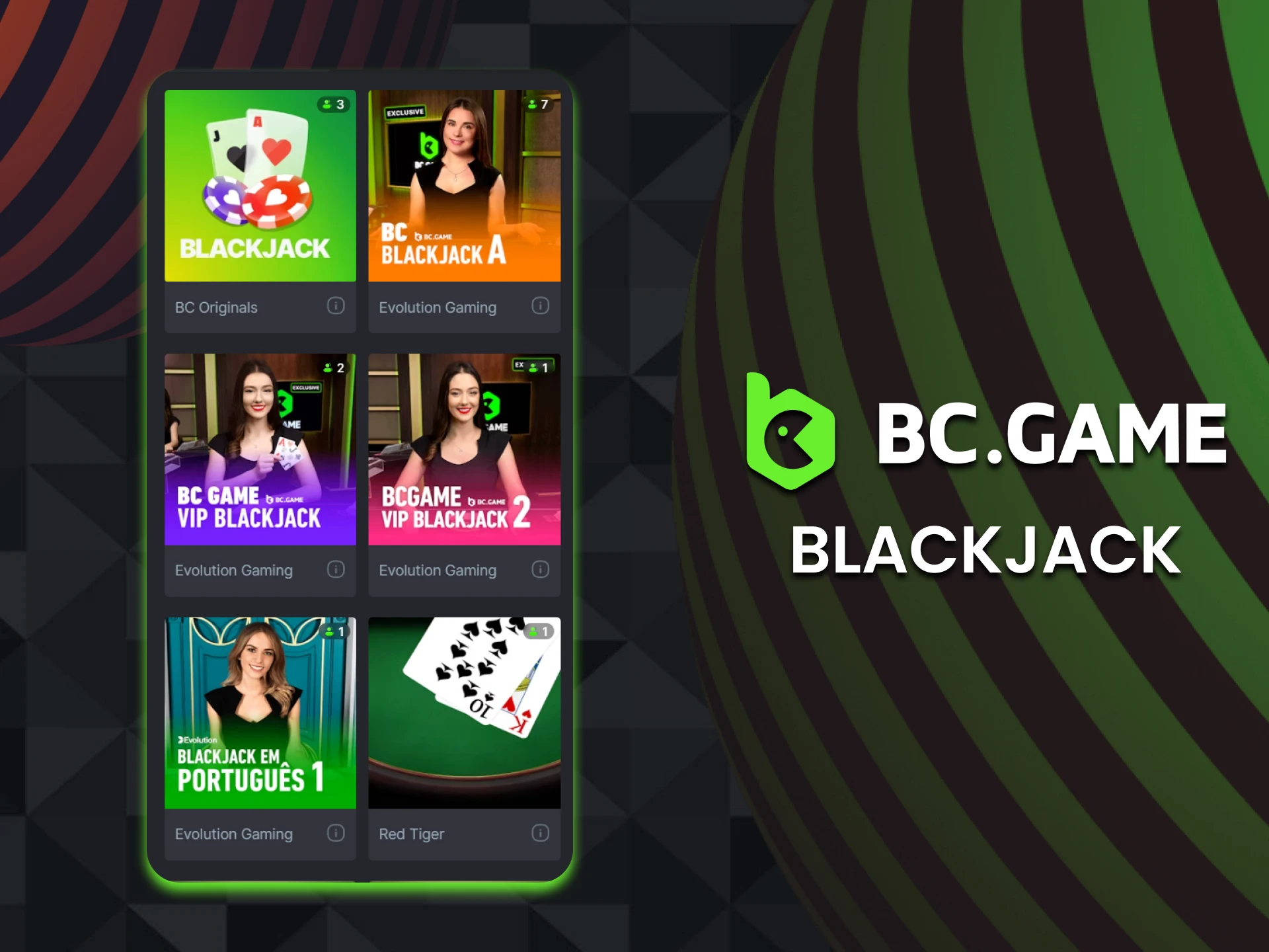 Go to the blackjack section at BC Game Casino.