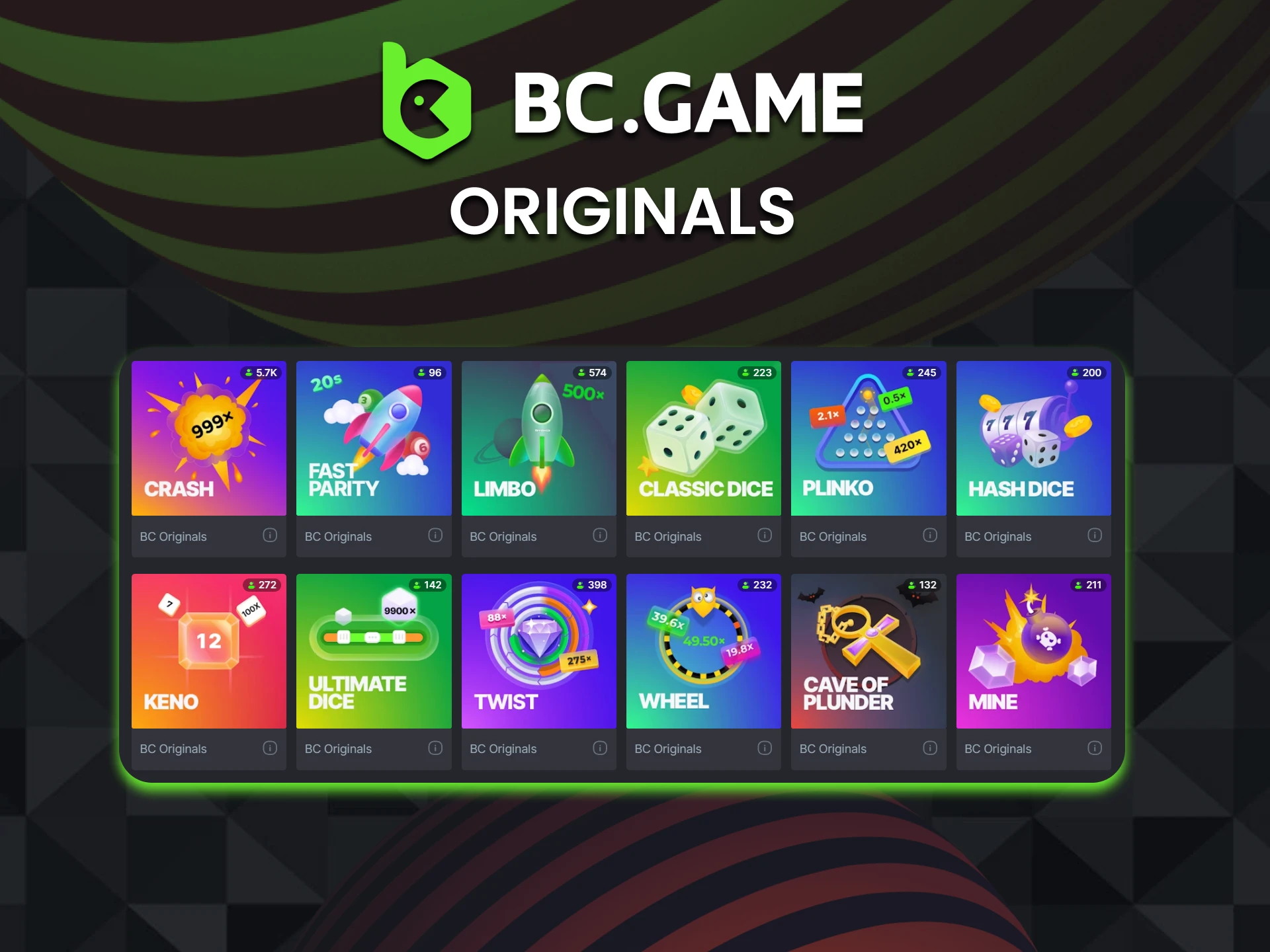 Go to the originals games section at BC Game Casino.