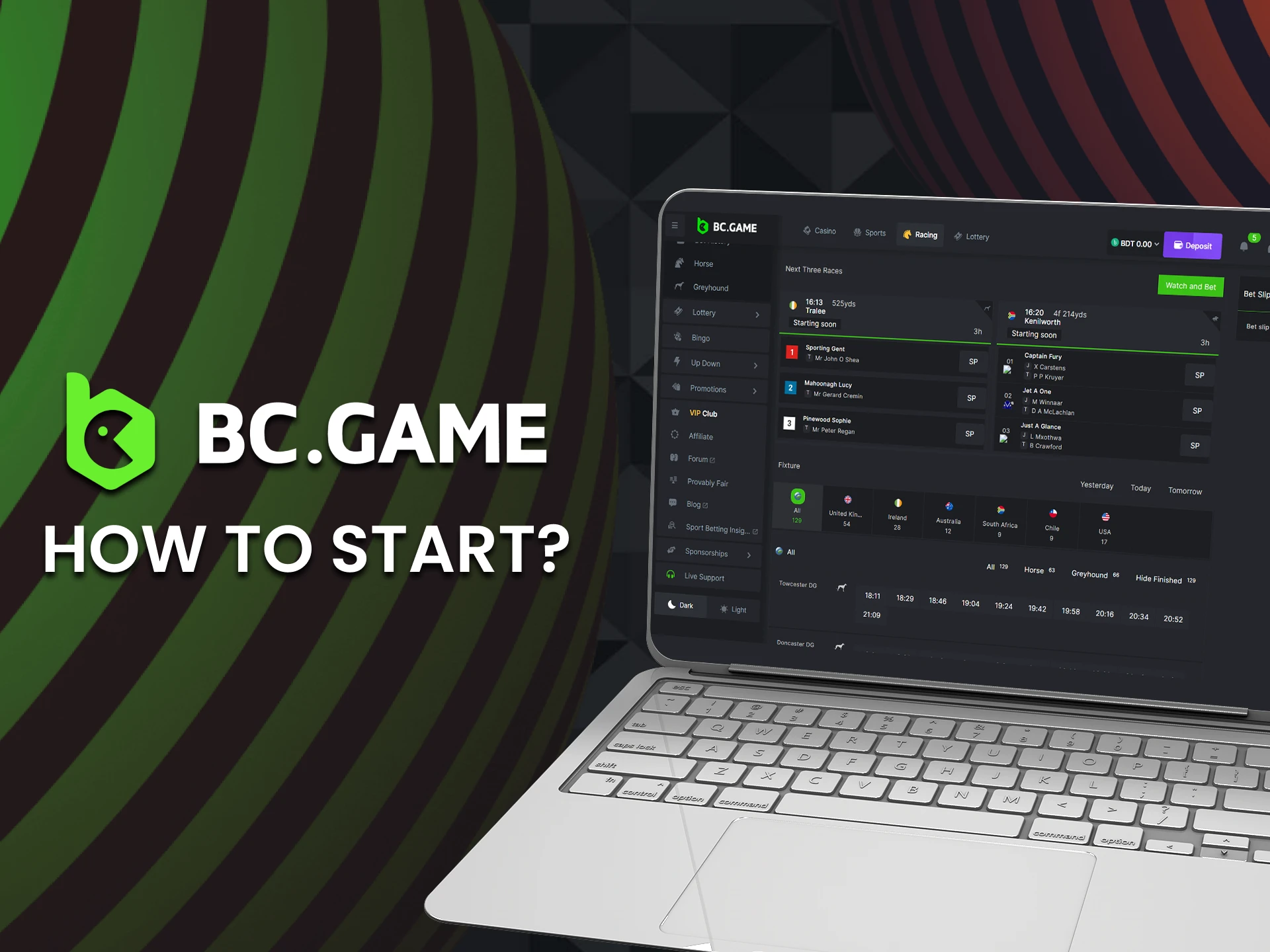 Deposit and go to the horse racing section of BC Game for betting.