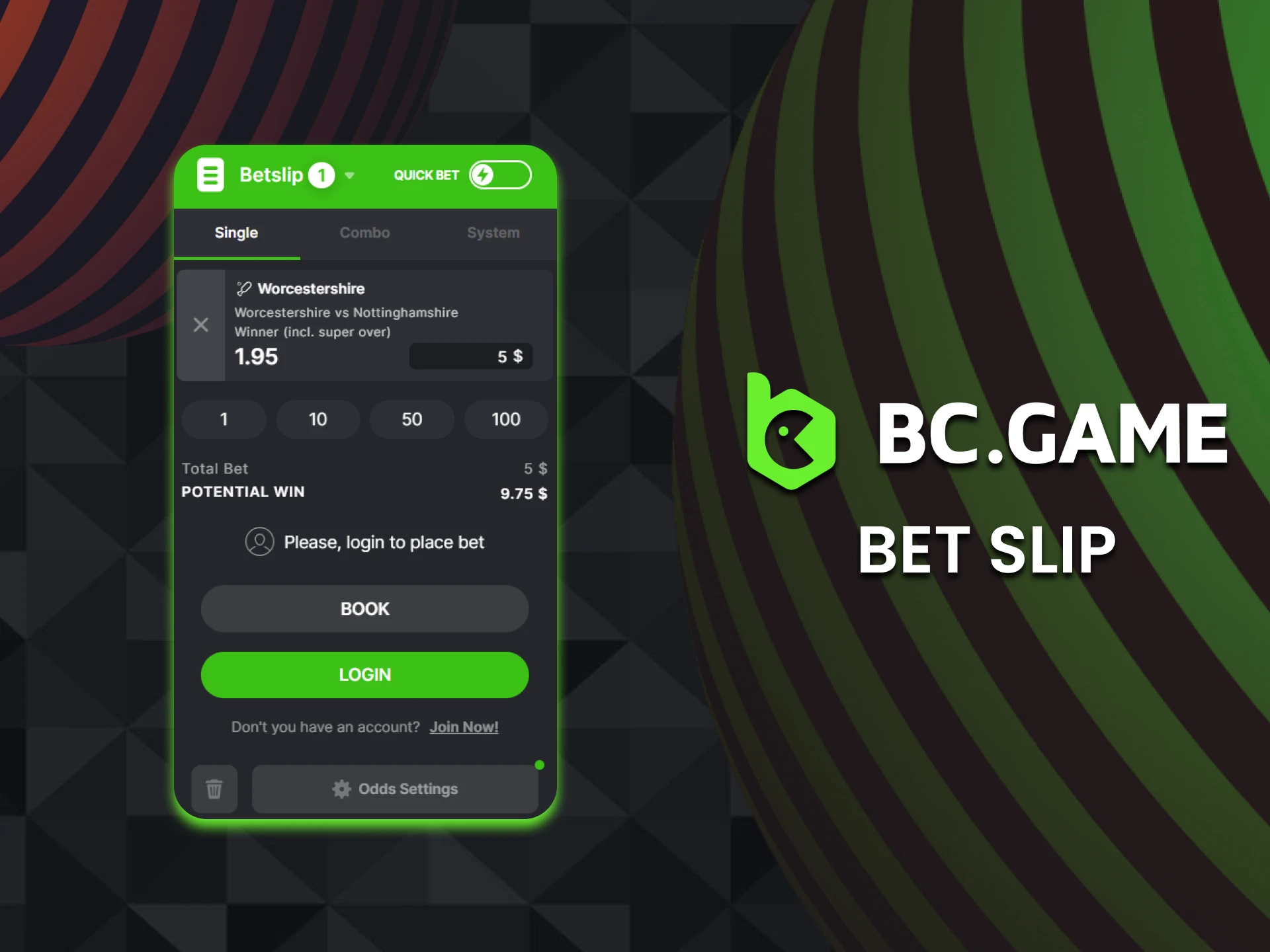 Try bet slip option on the BC Game.