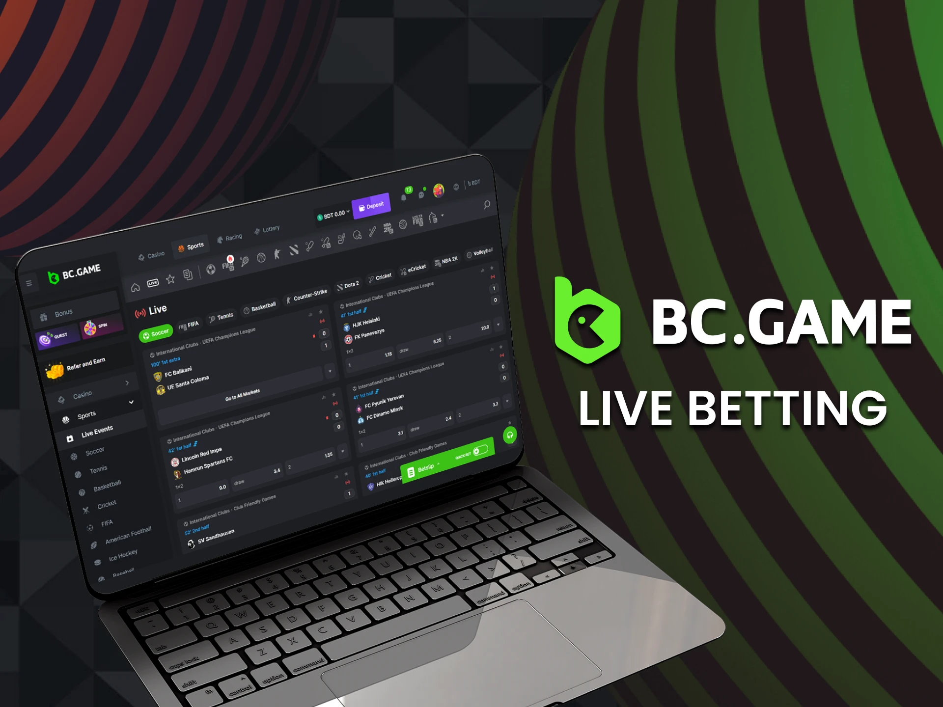BC Game offers live betting option for Bangladeshi players.