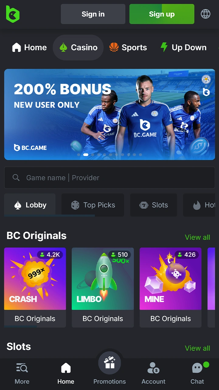 Play casino games at the BC Game platform.