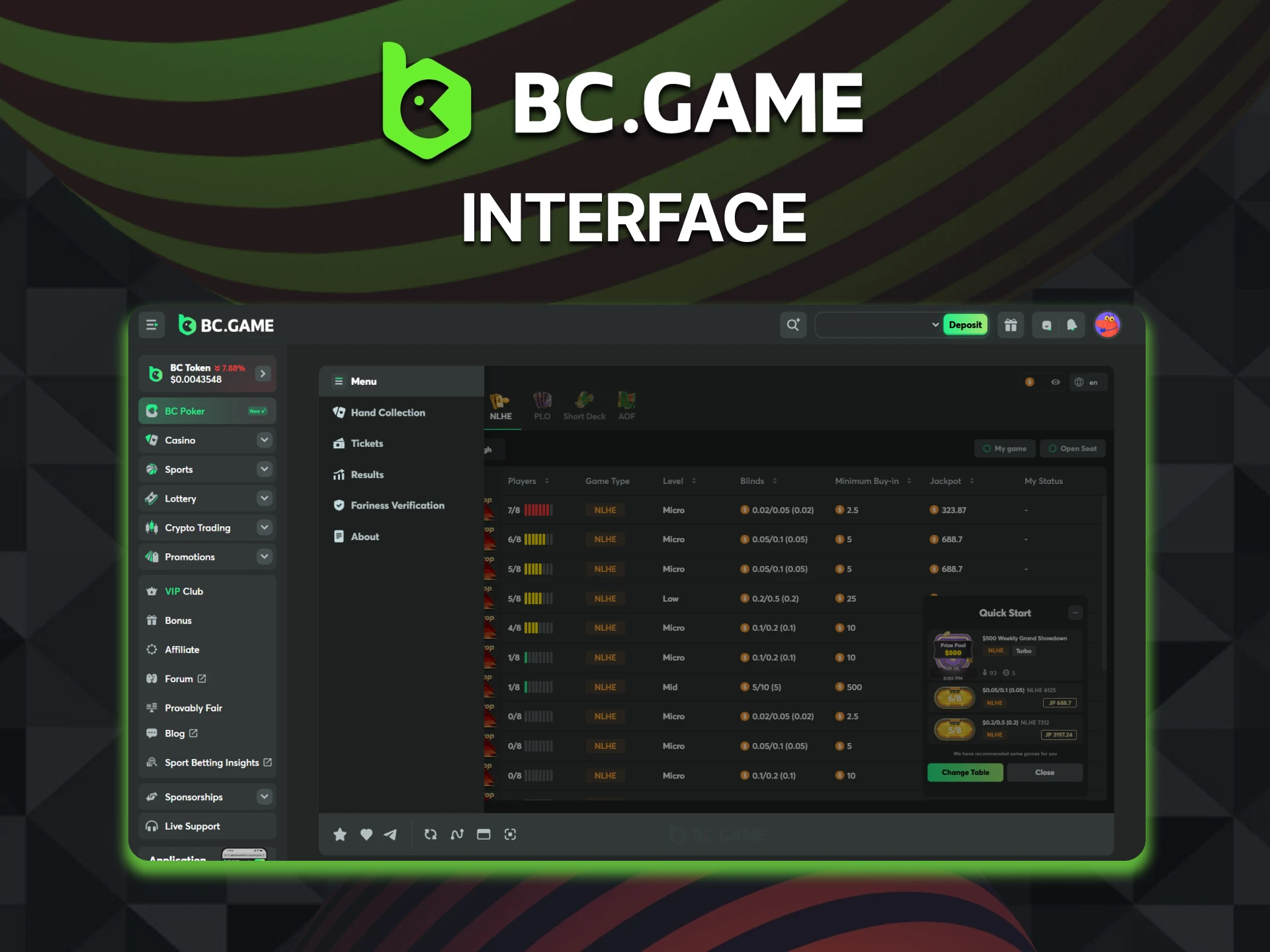 Check out the BC Poker interface at BC Game.