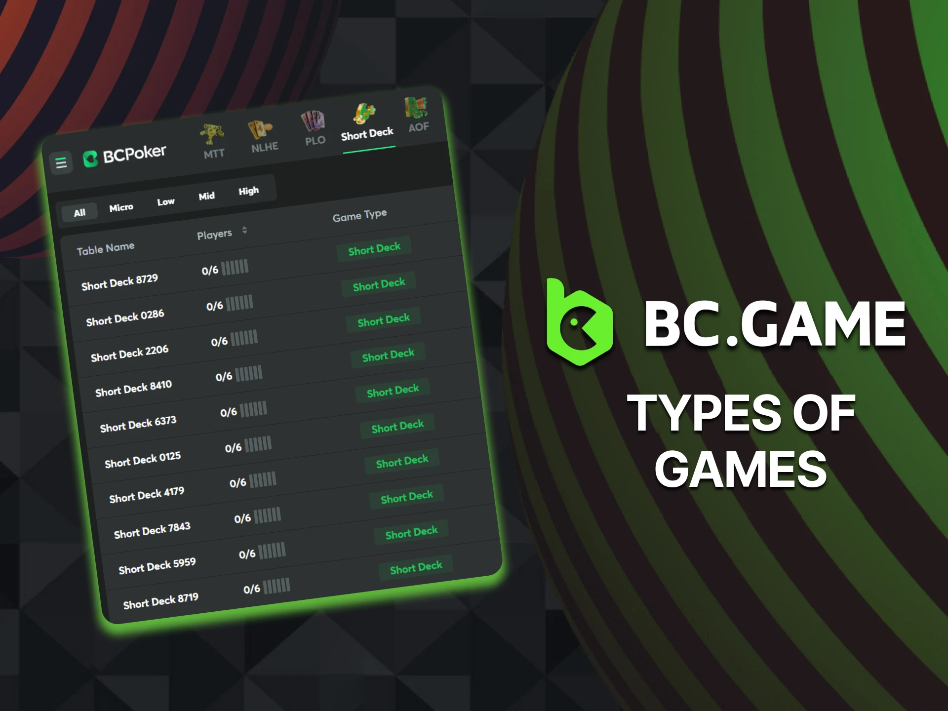 Check out the types of games available at BC Game.