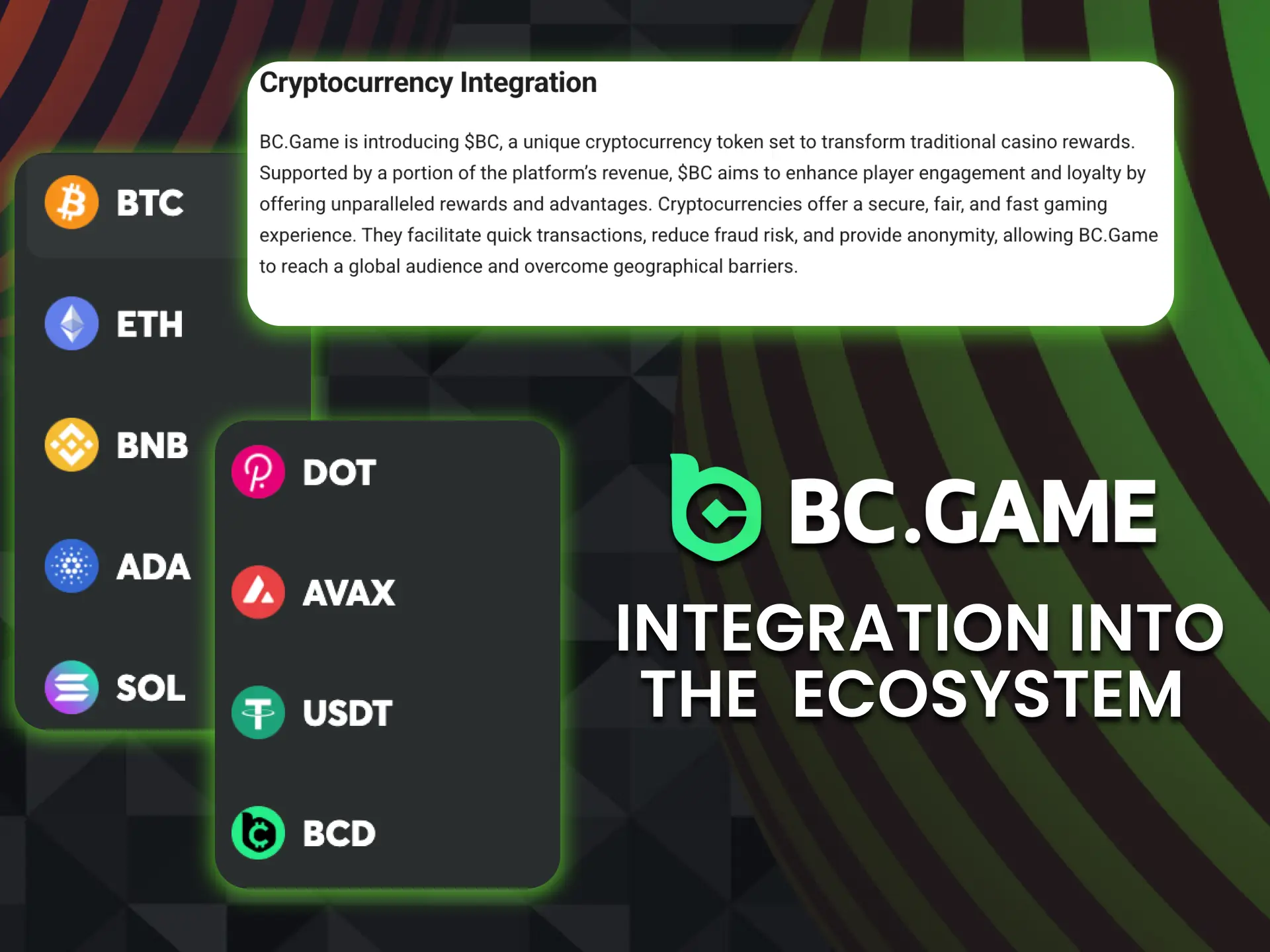 BC Token is fully integrated into the BC Game casino ecosystem for transactions, staking, and bonuses.