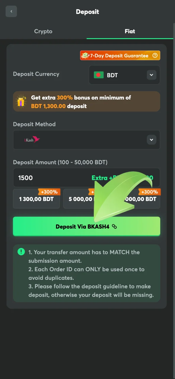 Make a deposit on BC Game and start playing.