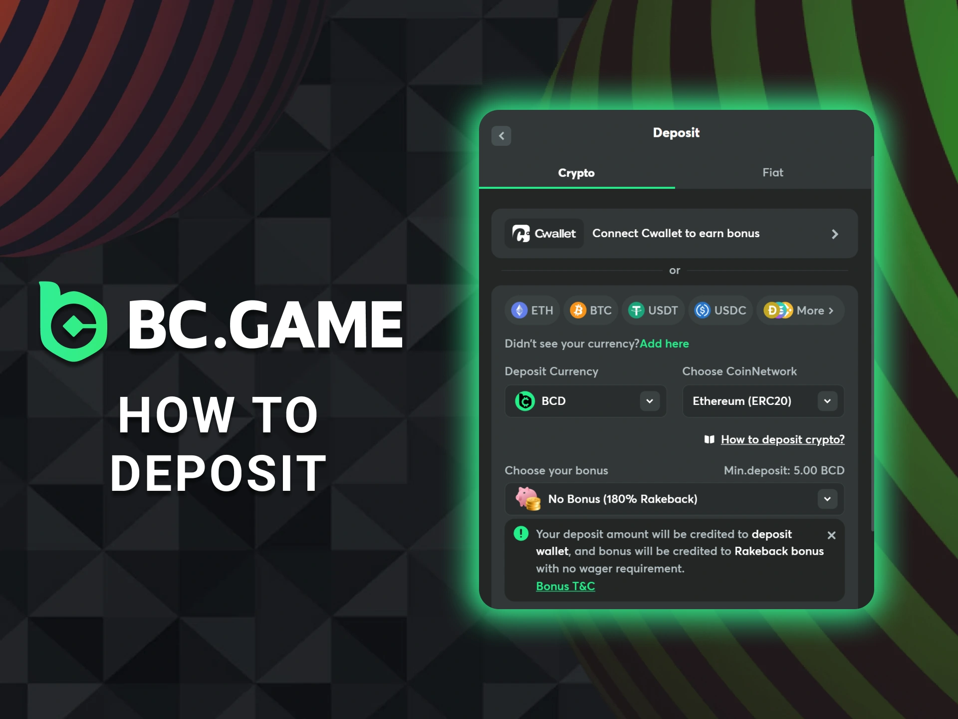 BC Game-এ তহবিল জমা করতে আপনার পছন্দের ক্রিপ্টোকারেন্সি বা ফিয়াট পদ্ধতি নির্বাচন করুন।