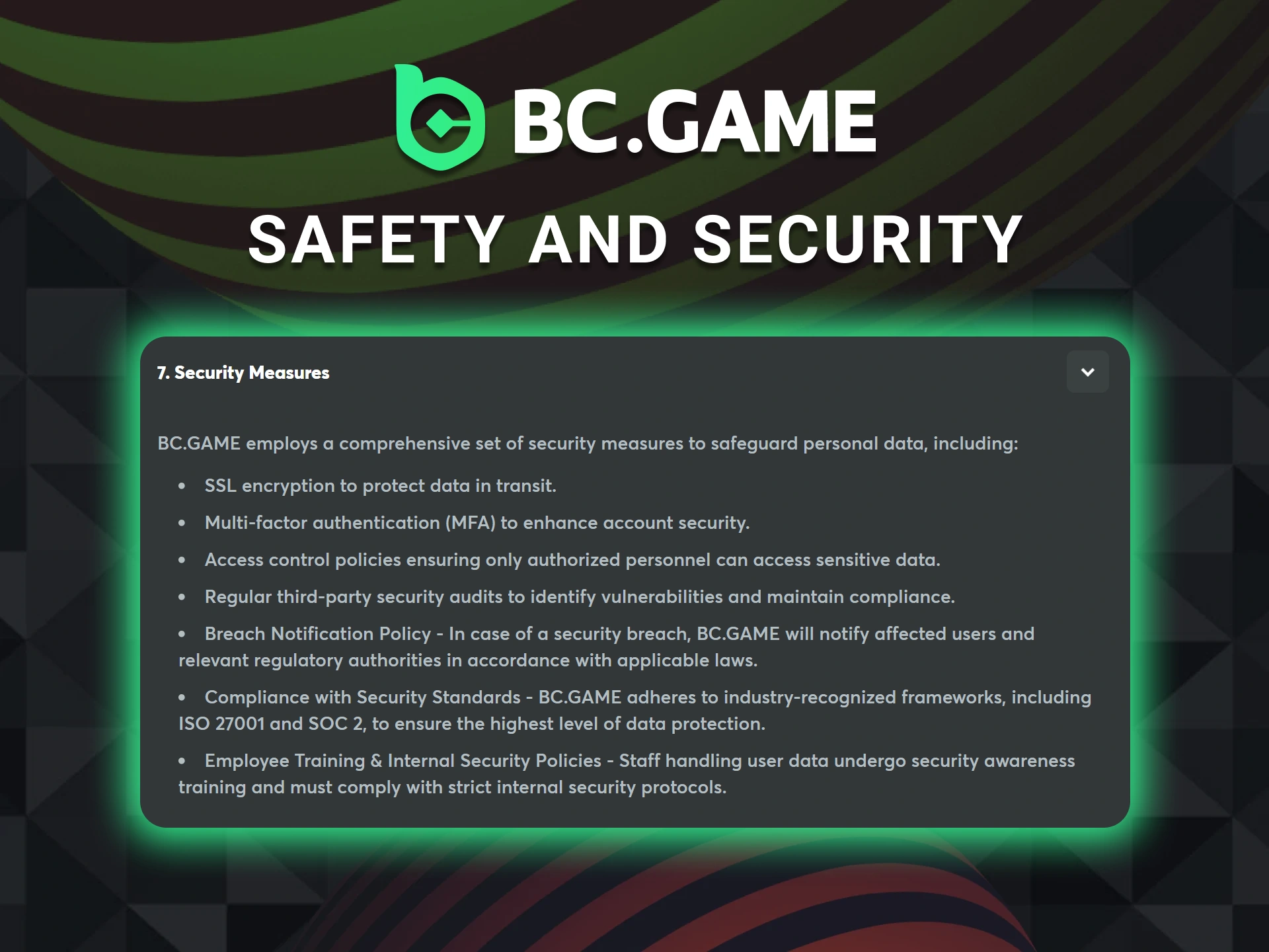 BC Game-এ শিল্প-মানের নিরাপত্তা প্রোটোকল এবং ISO সম্মতি সম্পর্কে পড়ুন।